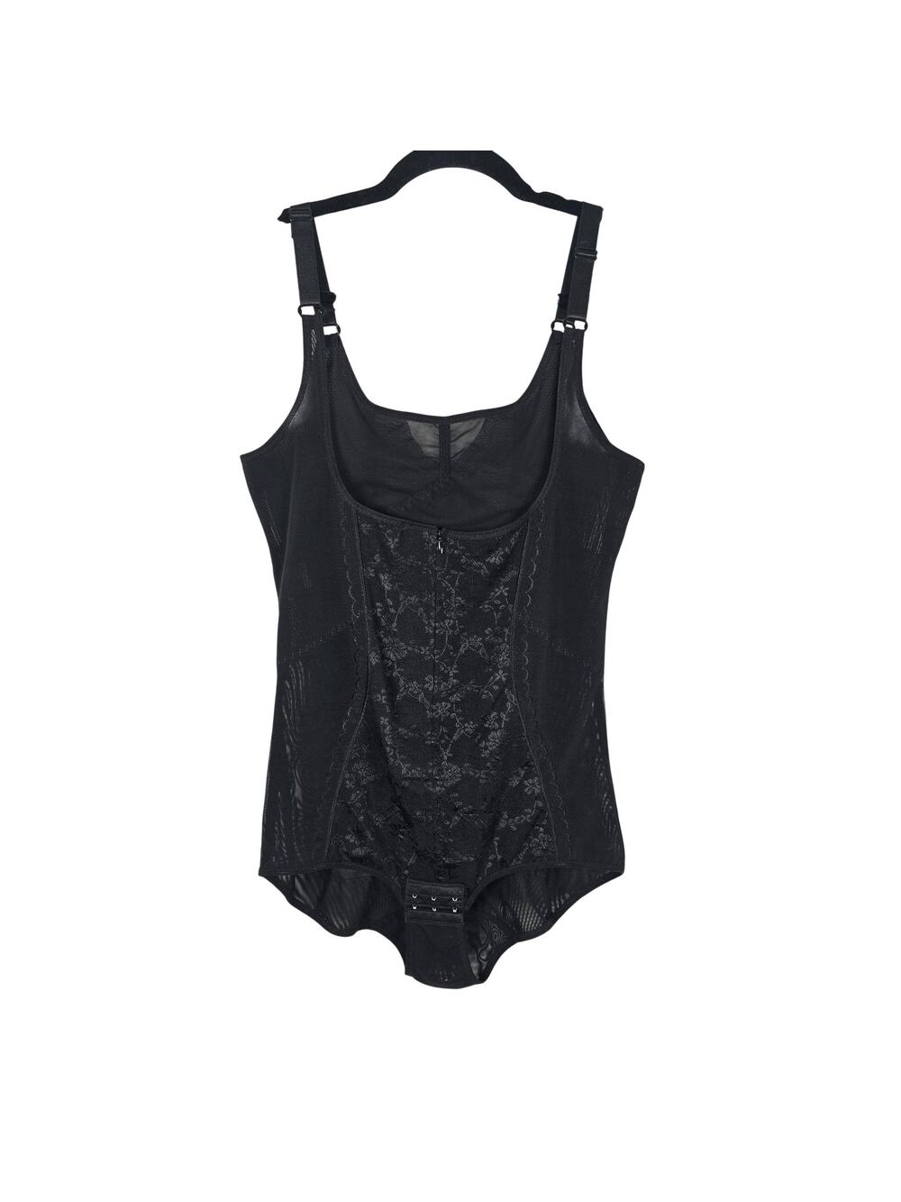 FRANATO Bodysuit Shapewear Women 2XL Black Mesh Floral Front Zip Corselette Faja